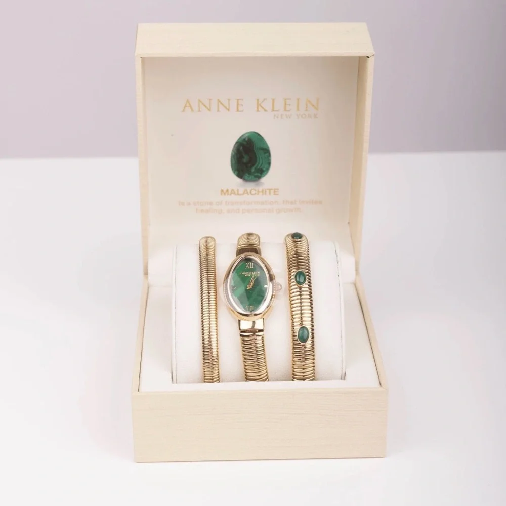 Anne Klein Green Malachite Watch & Bracelet Set NWT